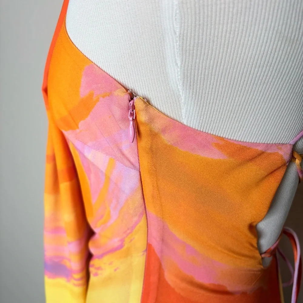 For Love & Lemons Sunny Mini Dress XS Sunset Tie Dye Orange Pink Resort Party - Picture 11 of 13
